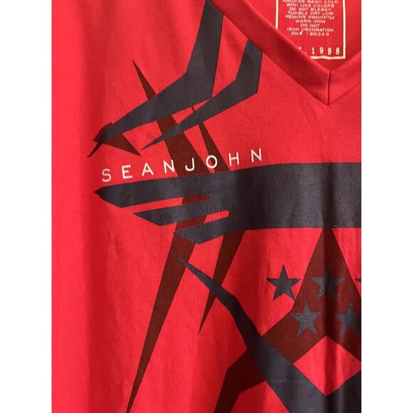 P. Diddy Sean John Red 100% Cotton 2XL Mens V Neck Logo Tshirt EST 1998 NWT - Picture 6 of 15